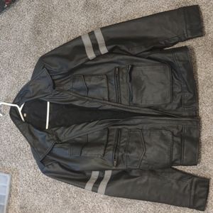 Striped black leather jacket XL